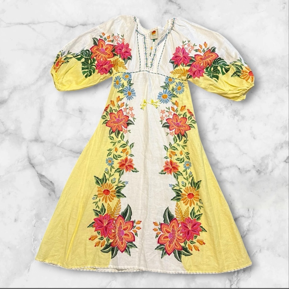 🌼 Farm Rio | Bloom Garden Floral Embroidered Maxi Dress | Multi | Size XS - Picture 2 of 16